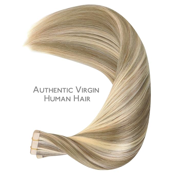 WENNALIFE Tape in Hair Extensions Human Hair, 40pcs 100g 22 inch Ash Brown with Platinum Blonde Highlights Hair Extensions Real Human Hair Straight Tape in Extensions Invisible Human Hair Extensions