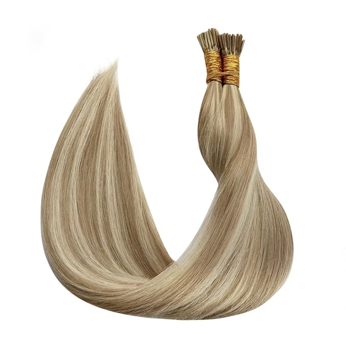 Full Shine Itip Human Hair Extensions 22 Inch Long Straight Hair Invisible I Tip Extensions 16/22 Blonde Highlighted Cold Fusion Hair Extensions 40 Grams for Women