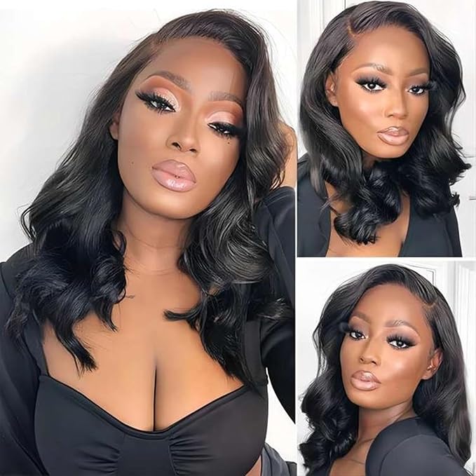 IUPin 4×4 Bob Wig Human Hair Body Wave Lace Front Wigs Human Hair for Women HD Lace Closure Wigs Glueless Human Hair Pre Plucked 200 Density Natural Hairline Short Bob Wigs Human Hair 16 inch