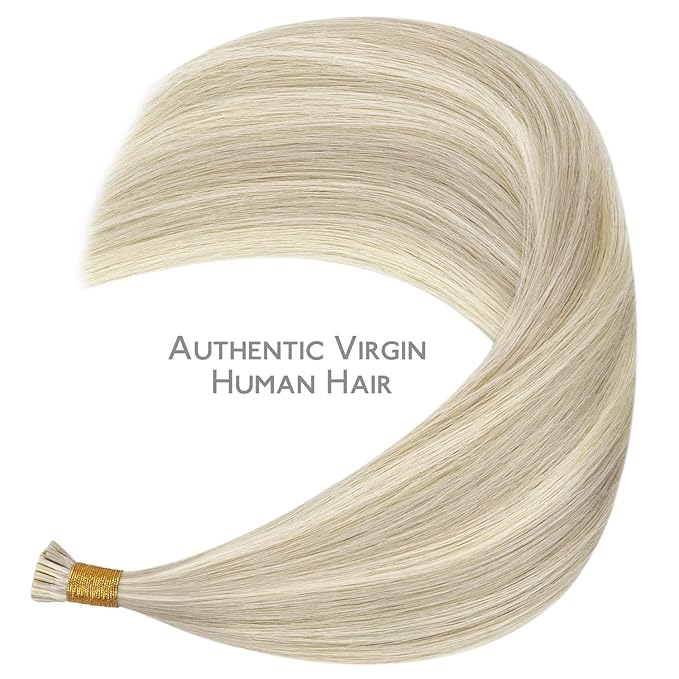 WENNALIFE I Tip Hair Extensions Human Hair, 50g 100s 14 Inch Ash Blonde Highlighted Platinum Blonde Remy Itip Human Hair Extensions Invisible Itips Straight I Tips Fusion Extensions Real Human Hair