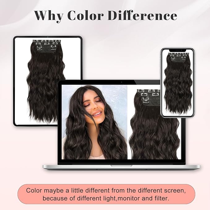 ALXNAN Clip in Long Wavy Synthetic Hair Extension 20 Inch Natural Black 4PCS Thick Hairpieces Fiber Double Weft Hair for Women