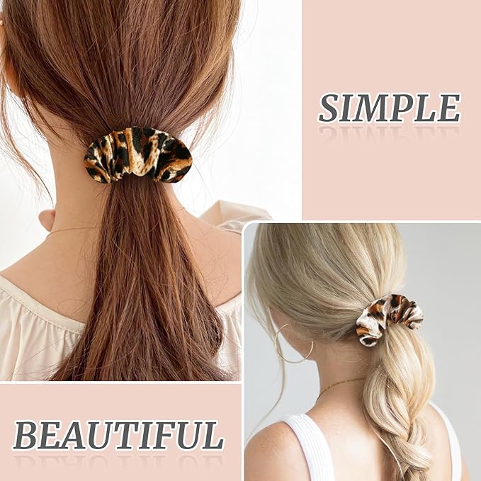 Velvet Scrunchies with Zippers Pocket, 8 Pcs Velvet Soft Hair Ties, Hidden Pocket Hair Scrunchies Accessories for Women Girls, Ponytail Holder Secret Compartment Items (Coffee Leopard Print)