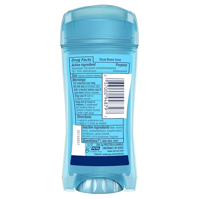 Secret Fresh Antiperspirant Deodorant for Women, 72hr Breathable Sweat & Odor Protection, Instant Freshness & Gentle, PH Balancing Minerals, Clear Gel, Light Ocean Breeze Scent, 2.6 oz