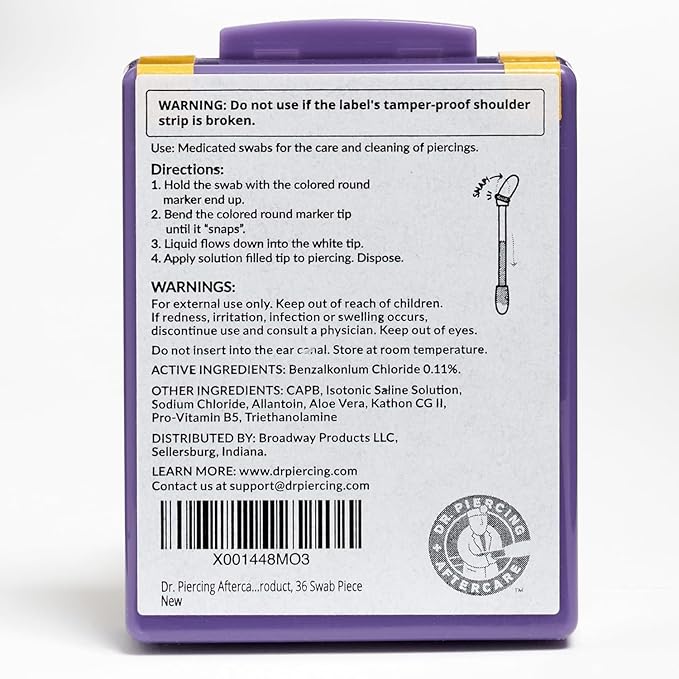 Dr. Piercing Aftercare Swabs – Piercing Bump Saline Solution for Cleansing Earring, Nose, Belly, and Ear Piercings – Gentle Saline Wash for a Refreshing Experience – 36 Easy-to-Use Swabs (1-Pack)
