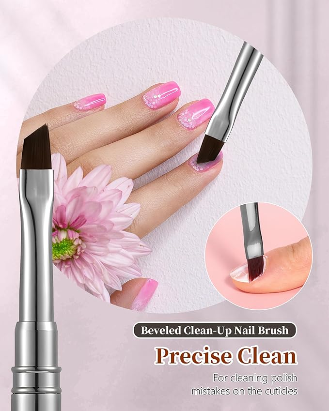 3PCS Brush for OPI Nail Polish Remover, AMilHiTon Nails Clean Up Brushes, Round/Angled/flat Acetone Resistant Nail Art Designs, and Tidying Up Polish Mishaps on Cuticles(Gun Color)