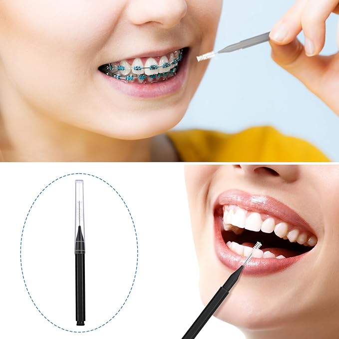 Patelai 100 Pieces Braces Brush for Cleaner Interdental Brush Toothpick Dental Tooth Flossing Head Oral Dental Hygiene Flosser Toothpick Cleaners Tooth Cleaning Tool (Black, Grey,Suitable Size)