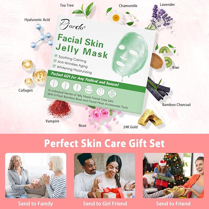 Jelly Masks Set for Facials Professional Spa,10 Pack Jelly Mask Powder with Mixing Bowl Set, Peel Off Hydrojelly Mask for Hydrating, Nourishing & Soothing, Christmas Gifts for Women