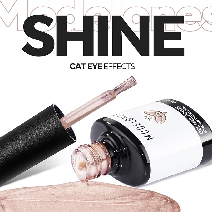 modelones Cat Eye Gel Nail Polish Nude Gel Polish Glass Shimmer Glitter with Magnet Silk Cat Eye Holographic Reflective Soak Off LED Nail Art Manicure 15ML