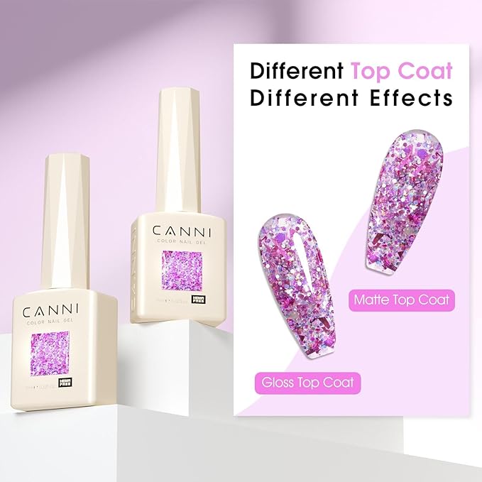 CANNI Glitter Gel Nail Polish – 1pcs 9ml Light Eggplant Color, Soak Off UV LED Nail Gel for DIY Nail Art, Salon or Home Manicure
