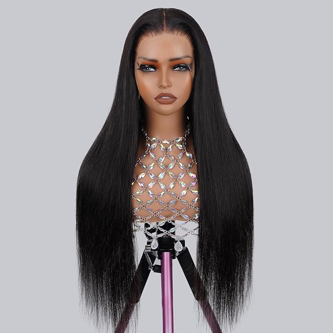 32 Inch 13x6 Real SKINLIKE HD Lace Front Wigs Human Hair Straight 200% Density 0.10mm Ultra-thin Swiss Lace Pre Plucked Bleached Knots With Baby Hair Natural Black Frontal Wigs for Women Human Hair