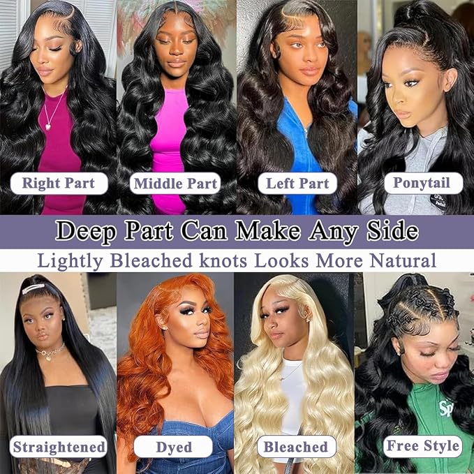 32 Inch 13x6 Lace Front Wigs Human Hair Pre Plucked 200% Density Body Wave HD Transparent Lace Frontal Wigs For Women Can Last 6-9 Months Tangle-Free Natural Color Glueless Wigs with Baby Hair