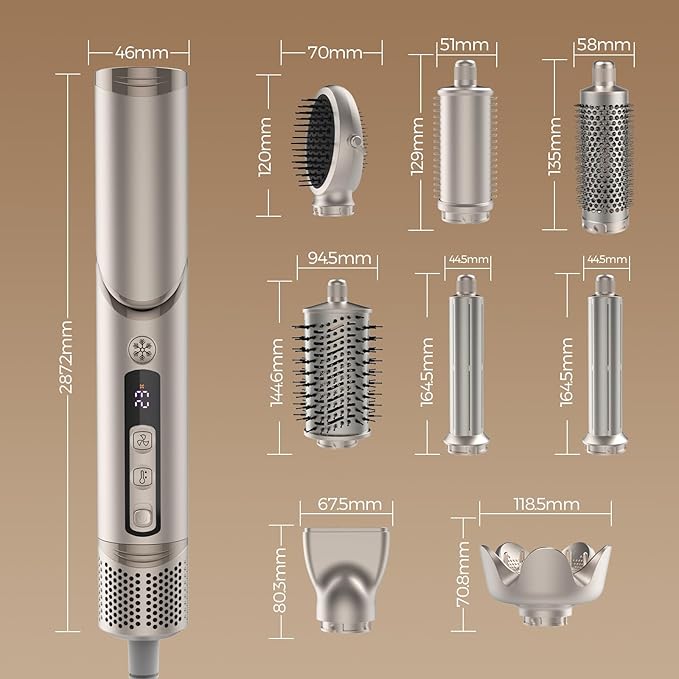 Hot Air Styler & Blow Dryer Brush 8-in-1, Ionic Hair Styler for Volumizing, Curling, Straightening, Fast Drying with Auto-Wrap Curlers, Frizz-Free & No Heat Damage, Ideal Gift for Women
