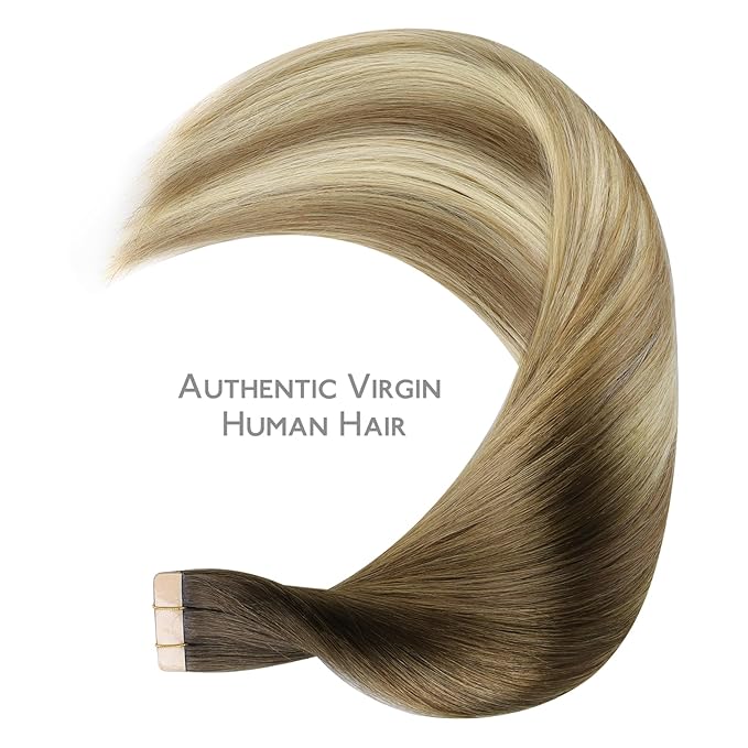 WENNALIFE Tape in Hair Extensions Human Hair Ombre Walnut Brown to Ash Brown and Bleach Blonde Tape in Extensions, 10pcs 25g 14 inch Remy Invisible Tape Ins Straight Real Human Hair Tape in Extensions