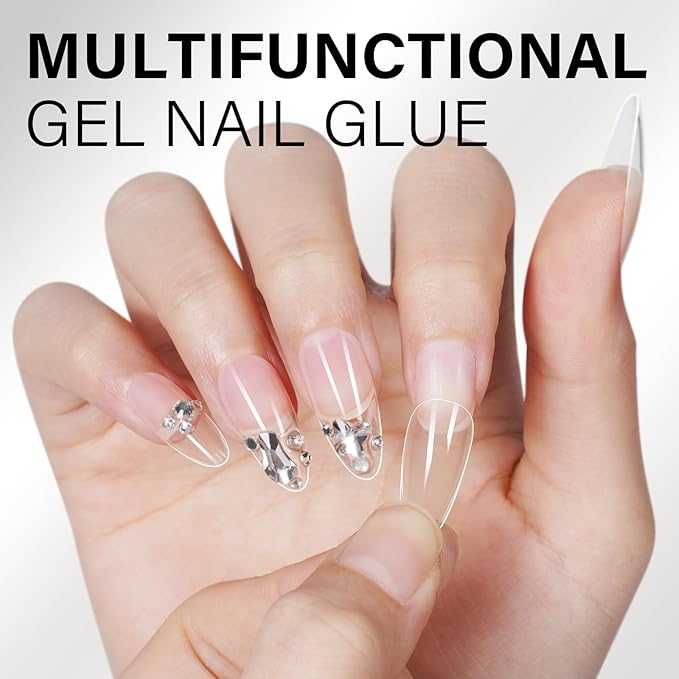 AILLSA Nail Gel Glue 2PCS Lamp Curing Needed Super Strong Nails Tip Glues Semi-Solid Professional False Gel Nail Glue for Acrylic Nail Tips Press on Nails