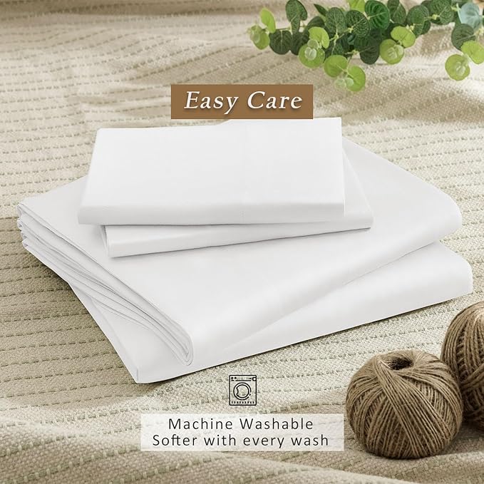 TOSMO Luxury Cooling Sheet Set - 100% Viscose from Bamboo, 4-Piece Bedding Set (Full Size) - 18” Extra Deep Pockets, Oeko-Tex Certified, Silky Soft and Breathable, Classic White