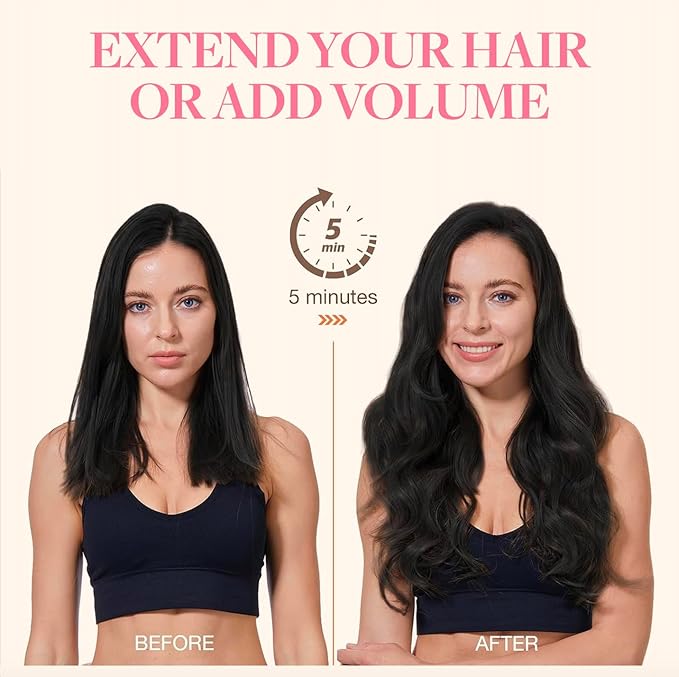 GOO GOO Invisi Edge Clip in Hair Extensions, 20inch 60g 4Pcs, Injected Seamless PU Clip in Hair Extensions, Virgin Real Human Hair, #1B Natural Black