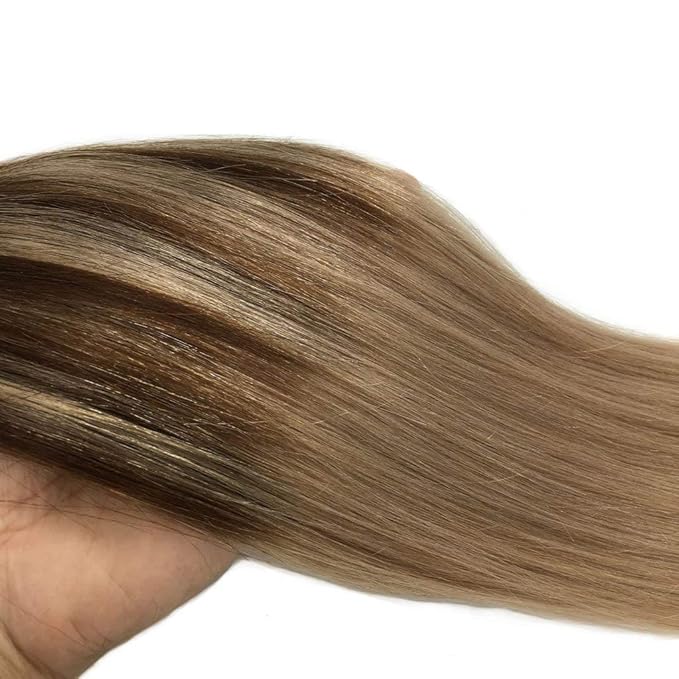 GOO GOO Clip in Hair Extensions Real Human Hair, Remy Human Hair Extensions Clip ins for Women, Natural Human Hair, 14inch 120g 7Pcs, 4/18 Balayage Chocolate Brown Highlighted Dirty Blonde