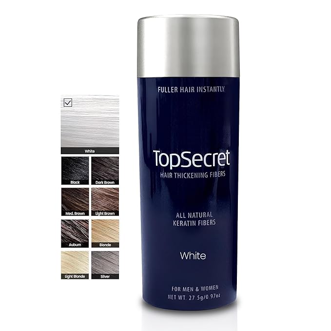 Top Secret Hair Thickening Building Fibers Refills - Undetectable & Natural Hair Filler - for Men & Women - Instantly Fill In Fine Thinning Hair - Weather & Sweat Resistant (White, Large)