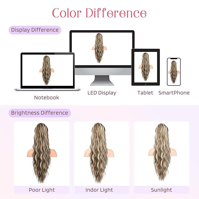HOOJIH Ponytail Extension, Drawstring Ponytail Hair Extensions 26 Inch Long Curly Wavy Ponytail Natural Wavy Synthetic Hairpiece for Women Daily Use - Deep Blonde with Blonde highlights