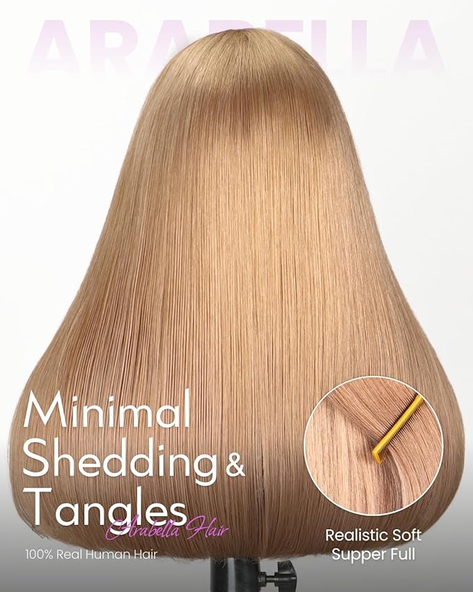 Arabella Blonde Wig Human Hair 230% Density Ready to Go Glueless Wigs Human Hair Pre Plucked Pre Cut 5x6 Lace Closure Wigs Human Hair Milk Tea Blonde Wig (18 Inch Straight Light Brown Wig)