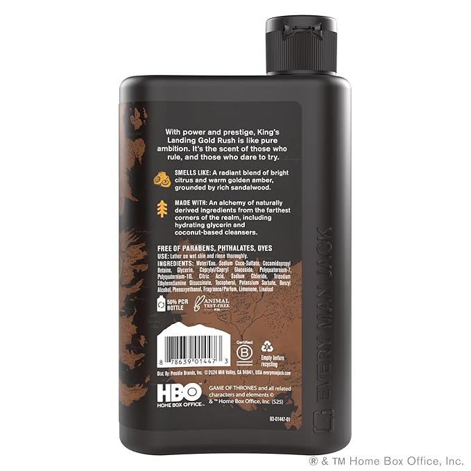 Every Man Jack Game of Thrones Collectors Body Wash - King's Landing - Gold Rush Scent - 13.5 oz (Pack of 2)