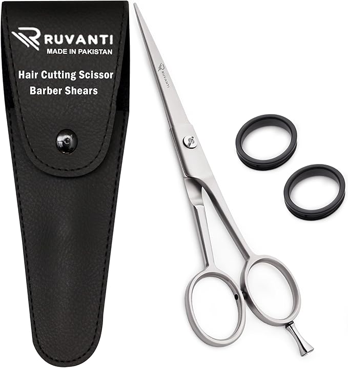 Ruvanti Hair Scissors - Professional Hair Cutting Scissors for Salon & Home Use, Sharp Edge Stainless Steel Barber Scissors, 6.5” Overall lenght with Comfortable & Smooth Grip