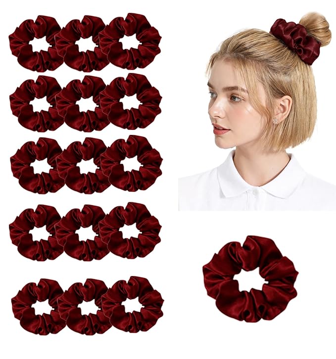 Womens Satin Scrunchies 16Pack Silk Scrunchy Silky Hair Ties Elastics Hairs Bow Hairtie Hairbands Ponytail Holder Accessory