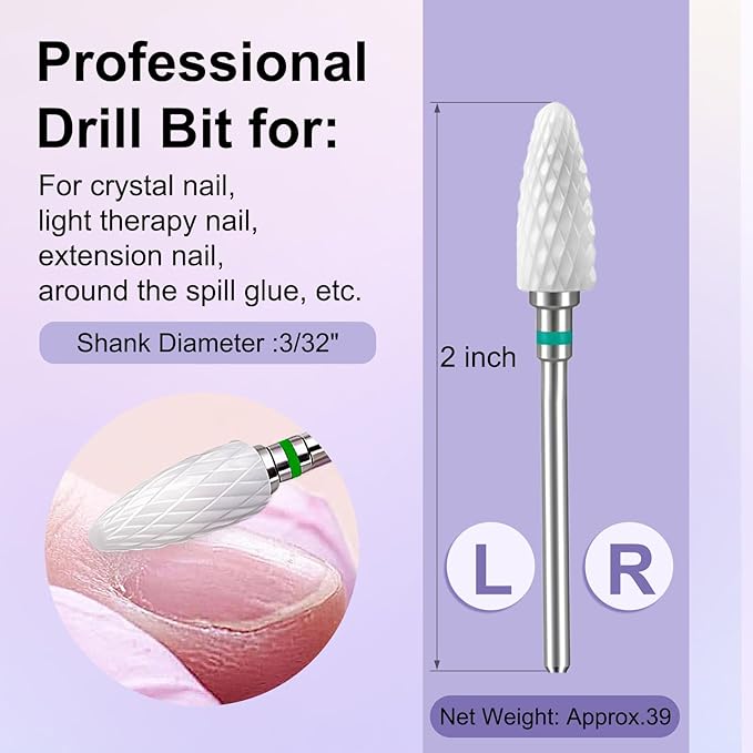 Fantexy 3/32" Ceramic Nail Drill Bit - Remove Acrylic Hard Gels Quickly and Safely,White Ceramic Cone File Bit for Nail Art,Manicure,Pedicure,Gel,Cuticle Clean(Coarse - C)