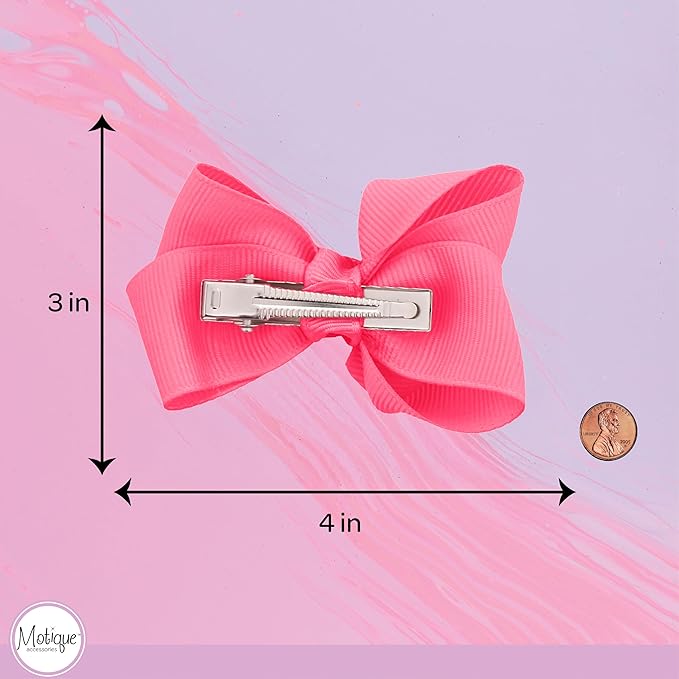 4 Inch Grosgrain Hair Bow for Girls - Hot Pink