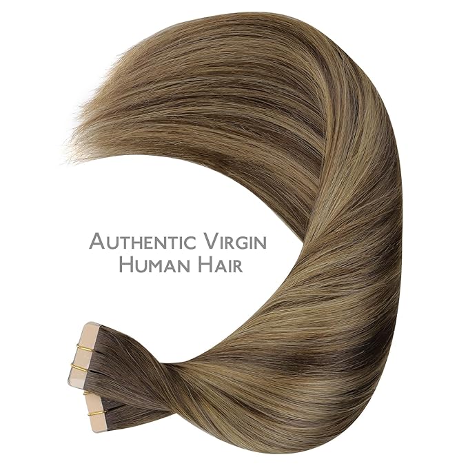 WENNALIFE Tape in Hair Extensions Human Hair, 40pcs 100g 14 inch Balayage Chocolate Brown to Caramel Blonde Hair Extensions Real Human Hair Straight Tape in Extensions Reusable Real Hair Extensions