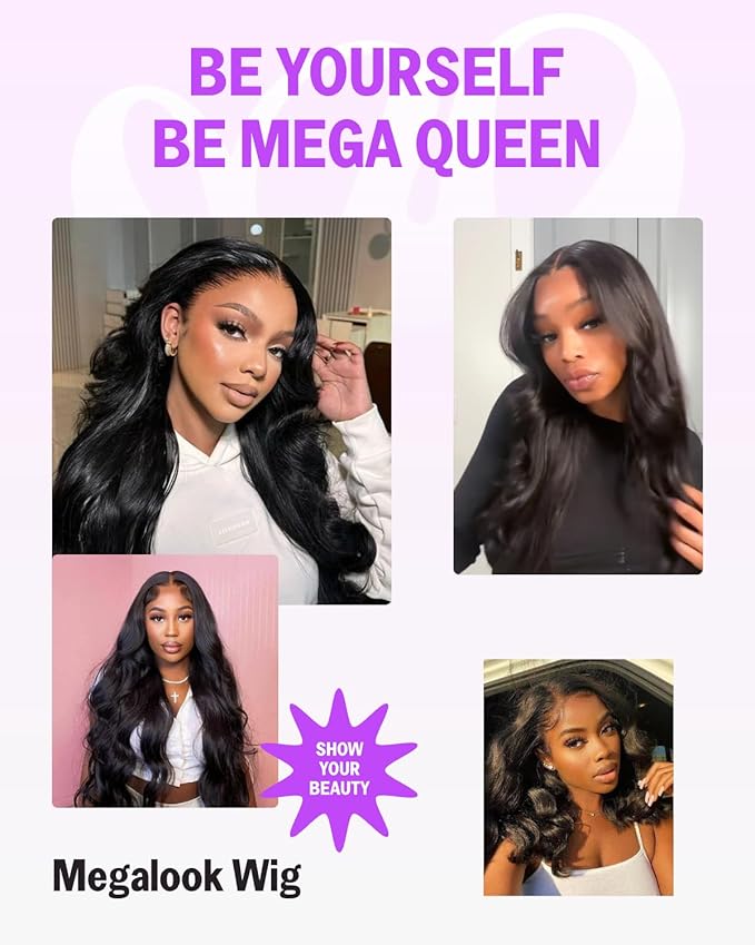 Megalook 30 Inch Lace Front Wig Human Hair 13x4 HD Lace Front Wigs Human Hair Body Wave Lace Front Wigs for Black Women Preplucked Hairline Prebleached Knots Frontal Wigs Human Hair 210 Density