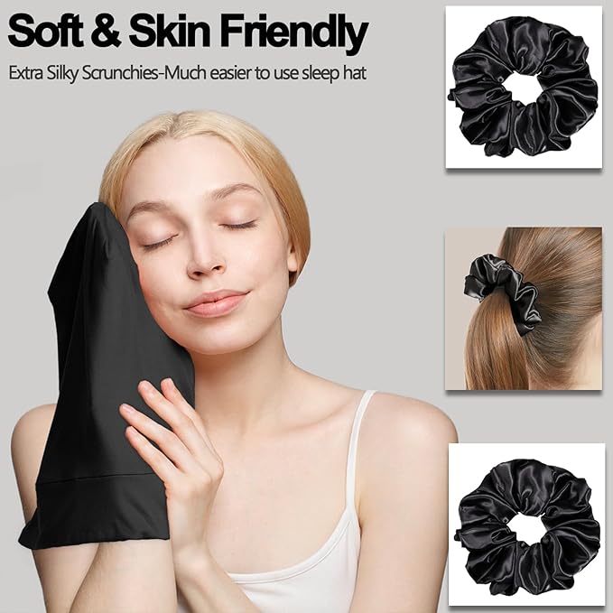 Sleep Cap Bonnet for Sleeping, Adjustable Cooling Ice Silk Lined Hair Bonnets for Natural Curly Braids Beanie Hat Women Men