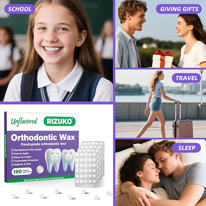 Orthodontic Wax for Braces - 180 Dental Wax Dots | Hygienic Individual Wraps, Unflavored