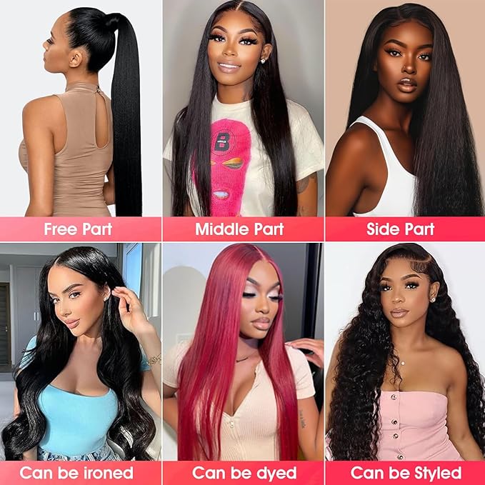 Human Hair Bundles with Frontal Closure (12 14 16 18+10,Free Part), 4 Bundles Human Hair with 13x4 HD Lace Frontal,16A 100% Virgin Brazilian Straight Hair Extensions Double Weft
