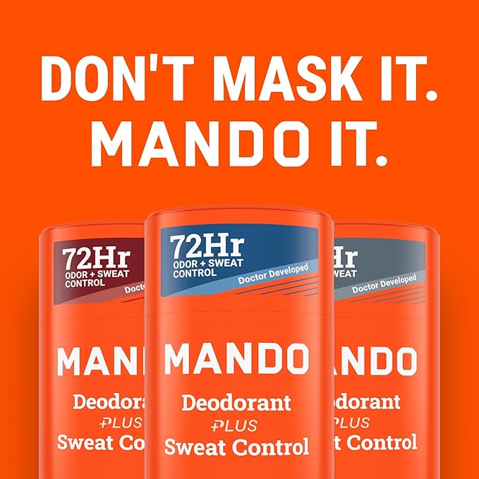 Mando Antiperspirant Deodorant Sweat and Odor Control for Men – Extra Strength Smooth Solid Stick – 72 Hour Performance – Baking Soda Free – 2.6 oz – 3 Pack – Bourbon Leather, Pro Sport, Mt Fuji