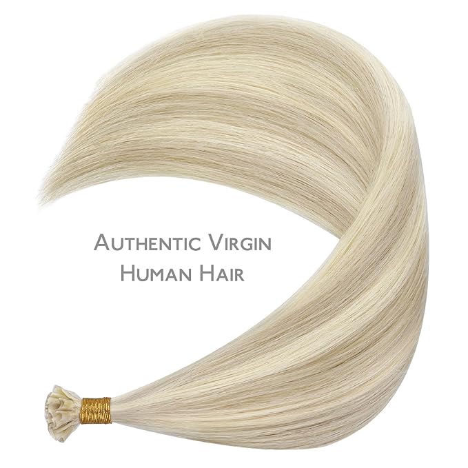 WENNALIFE U Tip Hair Extensions, 50g 50s 24 Inch Ash Blonde Highlighted Platinum Blonde Remy Hair, K Tip Real Human Hair Invisible Straight Keratin Hair Extensions