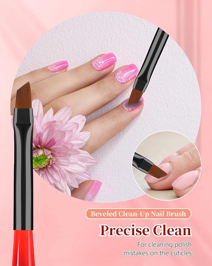 3PCS Nail Art Clean Up Brushes, Round/Angled/flat Acetone Resistant Gel Nail Polish Remover Brush, Nail Brushes for Tidying Up Polish Mishaps on Cuticles, and Nail Art Designs(Black Red)