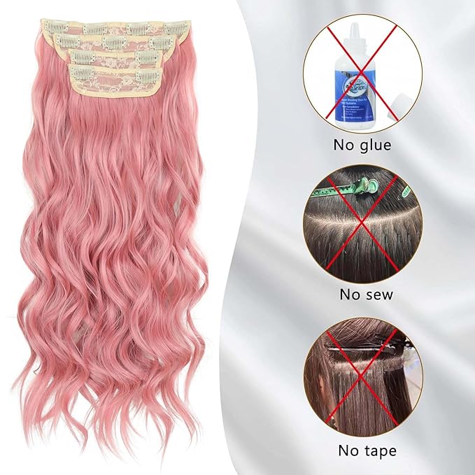 20 Inch Clip in Hair Extensions 4PCS Long Wavy Curly Hair Extensions Thick Hairpieces for Women Synthetic Hair Extension Clip ins Double Weft Hairpieces Full Head for Women (312#, 20INCH)