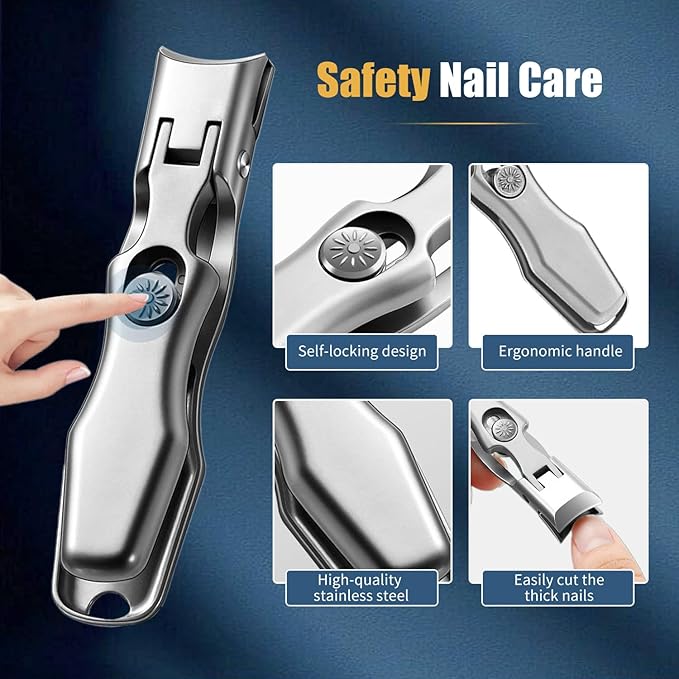 German Nail Clippers for Men, 2025 Upgraded Ultra Sharp Stainless Steel Nail Clippers for Thick Nails, The Luxurious Ultra Sharp Nail Clippers Set with Nail File for Seniors Men Women (Black)