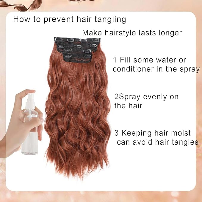 Clip in Hair Extensions 4 PCS 20 Inch Auburn Long Wavy Hair Extensions, Natural Soft Hair Double Weft Hairpieces for Women (350#, 20INCH)