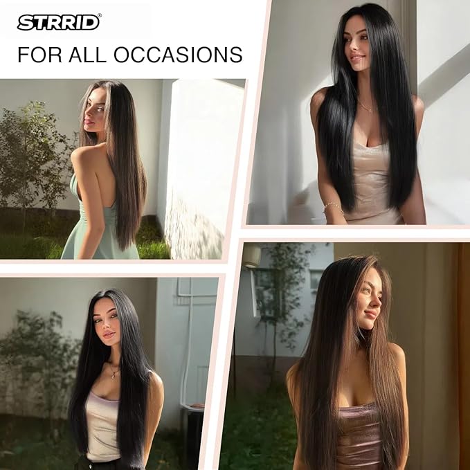 Dark Brown Clip in Hair Extensions 26 Inch Invisible Long Synthetic Extension 5PCS Straight Fake Heat Resistant Clips on Hairpieces for Women Girls Weddings Party Daily Use Full Head 8.1 Oz