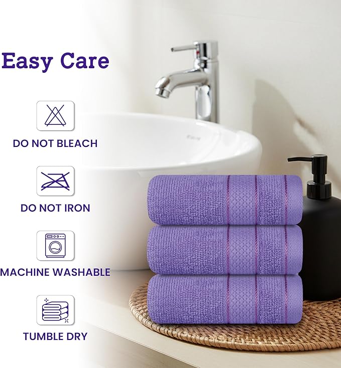 Casa Lino Face Towels & Body Wash Cloths for Showering - 100% Cotton Wash Cloths for Bathroom - Highly Absorbent & Quick Drying Washcloth Set - Cotton Washcloths 24 Pack (12" x 12") - (Purple)