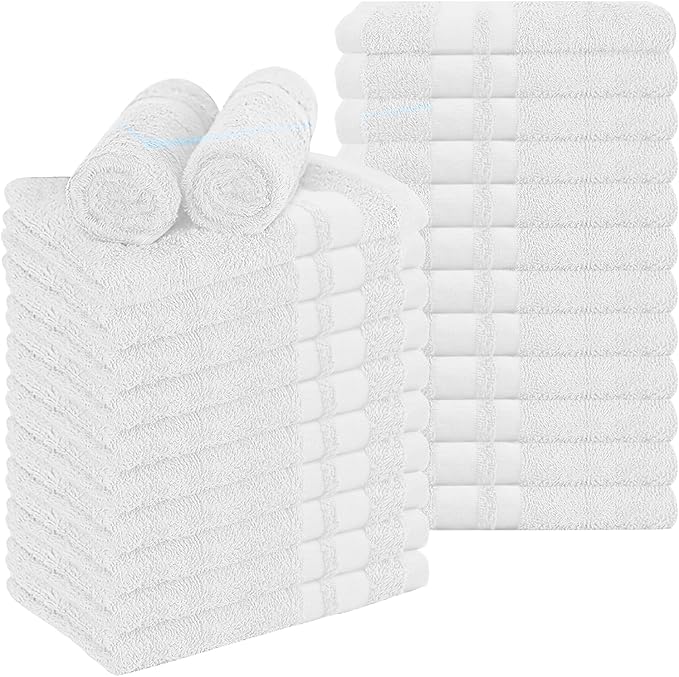 RIVERSIDE Pack of 24 Salon Towels Set โ 16 x 26 Inches, 100% Ring Spun Cotton Highly Absorbent and Quick Dry Towels for Salon, Hand, Barber, Gym, Home & Hair Care, White