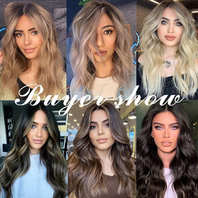 22 Inch Clip In Hair Extensions 7 PCS Long Wavy Synthetic Hair Extension & Natural Soft Invisible Clip Thick Hairpieces for Women Daily(20Inch, 7pcs, Blonde Mixed Gold)