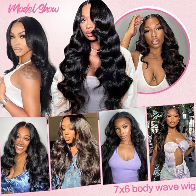250% Density Glueless Wigs Human Hair Pre Plucked Pre Cut 7x6 Max Parting Hd Lace Closure Wigs With Drawstring Body Wave Human hair Wigs for Beginners 18 Inch
