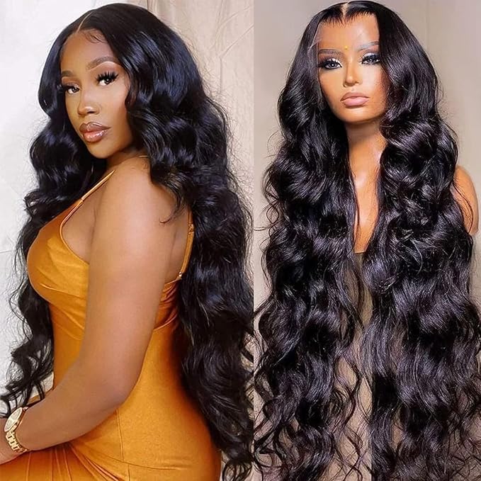 32 Inch 13x6 Lace Front Wigs Human Hair Pre Plucked 200% Density Body Wave HD Transparent Lace Frontal Wigs For Women Can Last 6-9 Months Tangle-Free Natural Color Glueless Wigs with Baby Hair