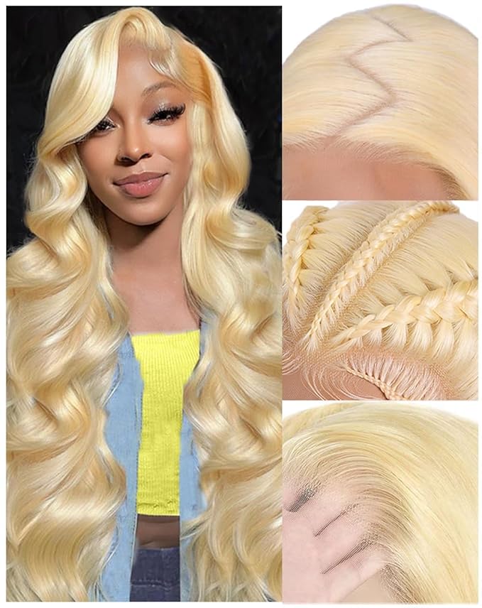 200 Density 613 13x6 HD Lace Front Wigs Human Hair 12A 613 Body Wave Lace Front Wigs Human Hair Pre Plucked Wet And Wavy Blonde Wig Body Wave Frontal Wig 13X6 For Black Women Natural Hairline 28 Inch
