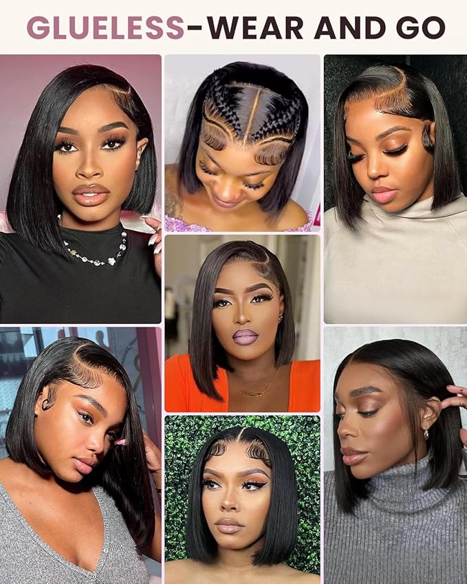 Bob Wig Human Hair 13x4 Frontal Lace Wig 200% Density HD Lace Front Wigs Human Hair Pre Plucked Bob Wigs for Women (12inch)