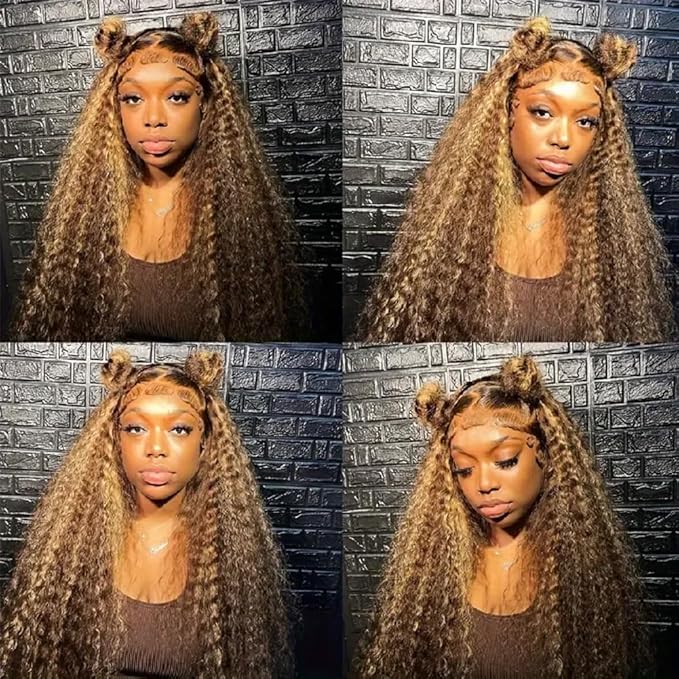 13x4 HD Lace Front Wigs Human Hair 4/27 Deep Wave Wigs for Black Women Ombre Honey Blonde Curly Lace Frontal Wig Human Hair Pre Plucked 180% Density with Baby Hair (30 Inch)