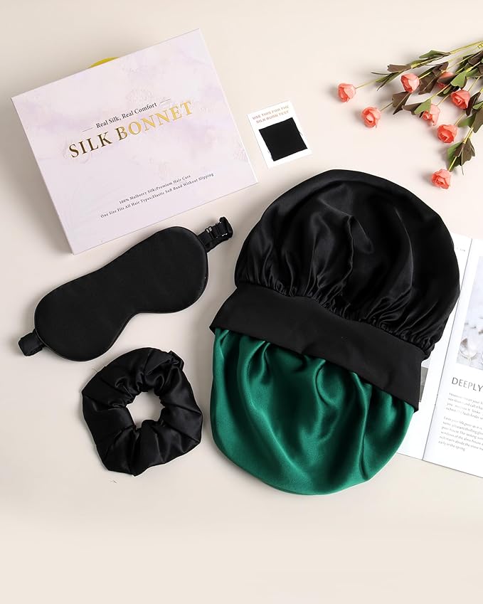 Mulberry Silk Bonnet Sleeping Women Curly Hair Bonnets Tie Band Double Layer Reversible Sleep Bonnet Silk Hair Wrap Sleep Cap